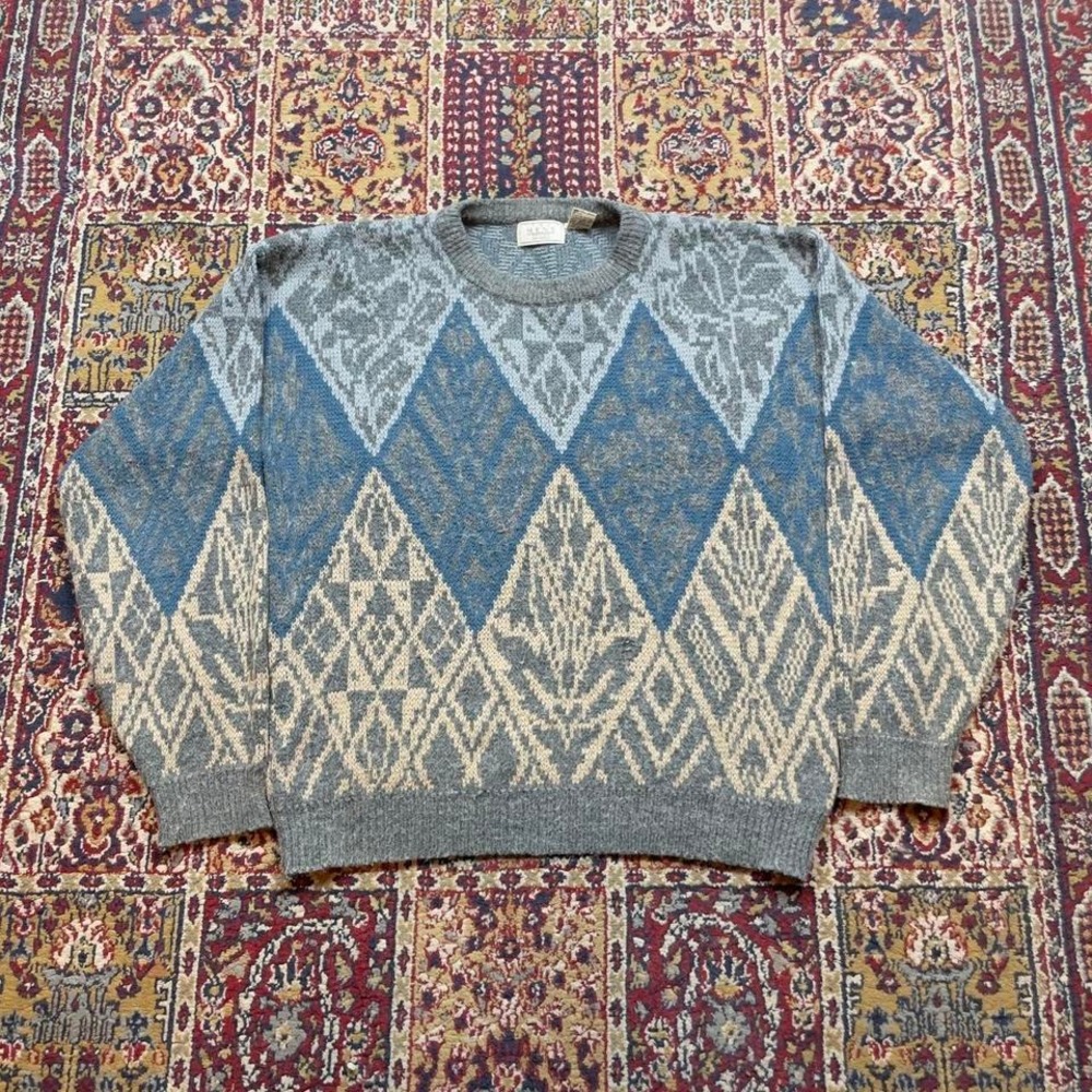 VTG 80s 90s Sears The Mens Shop‎ acrylic blend argyle striped pattern sweater M